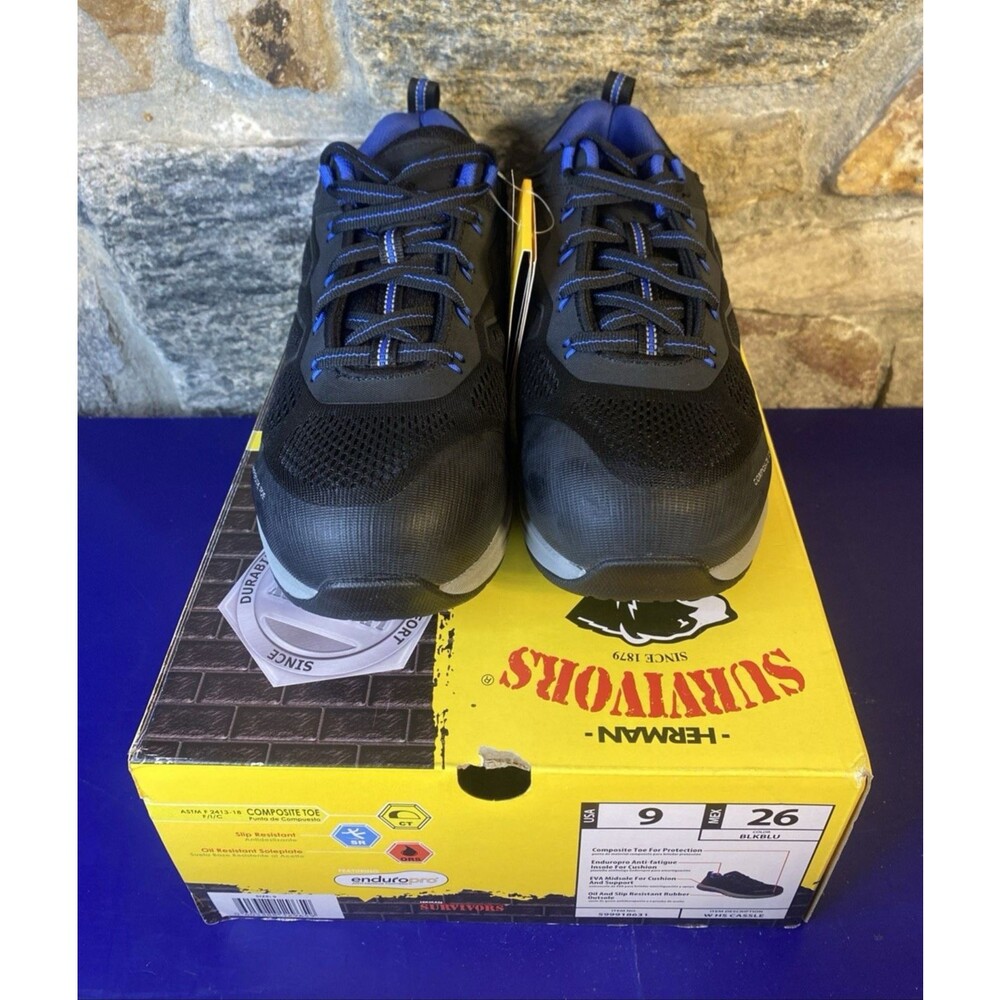 Herman Survivors Women Sz 9 Cassle Composite Toe Slip Resist Black Work Shoes